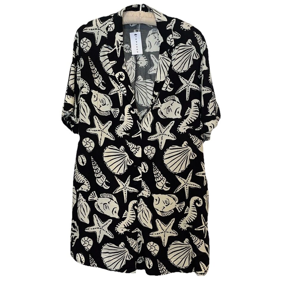 NWT TOPSHOP Viscose RomperBlack W/Offwhite Seashell Print Short Sleeves size 6